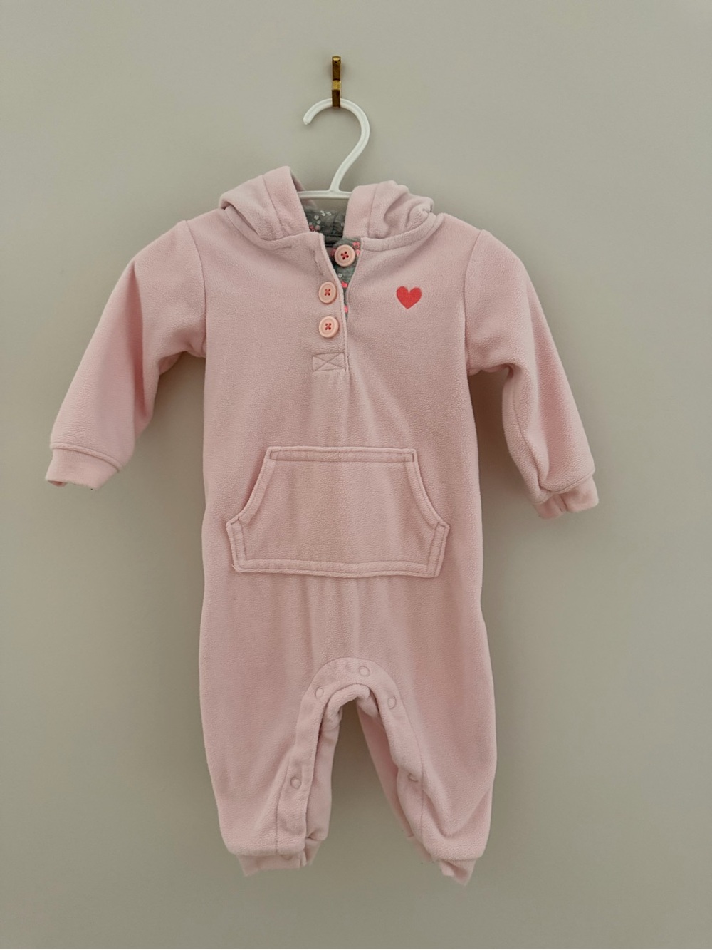 Carter's Light Pink Hooded Footed One-Piece with Red Heart
